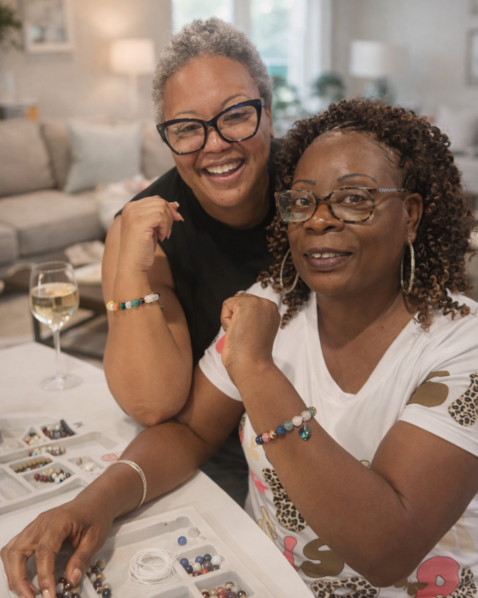 Friends enjoying a bracelet making party