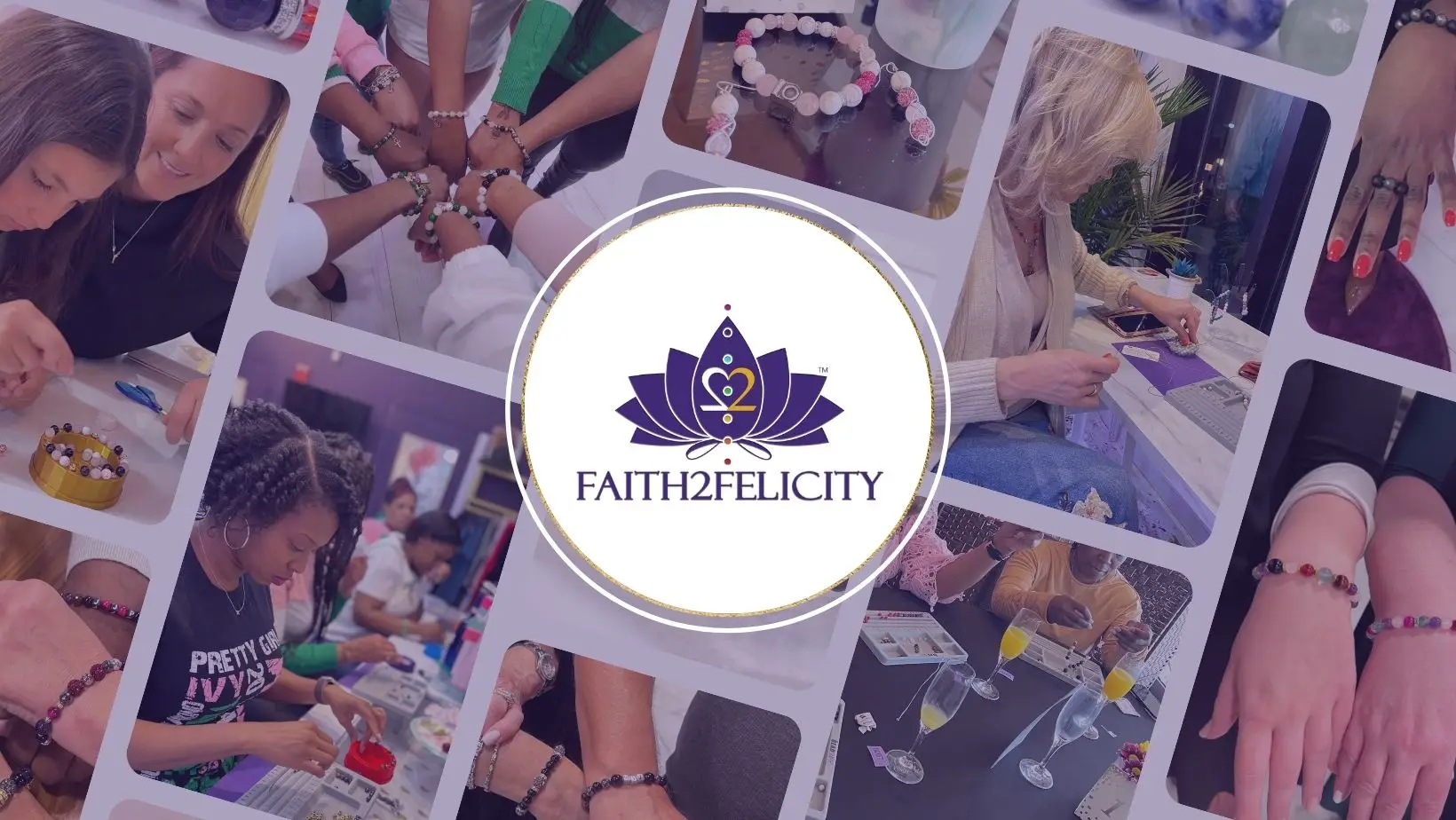 Faith2Felicity crystal jewelry workshop with guests creating intentional bracelets at National Harbor, Maryland.
